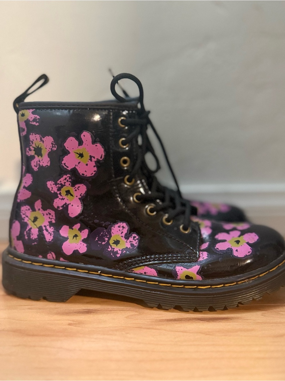 Dr Martens 1460 Pascal Kids Black Pink Floral Classic Boots